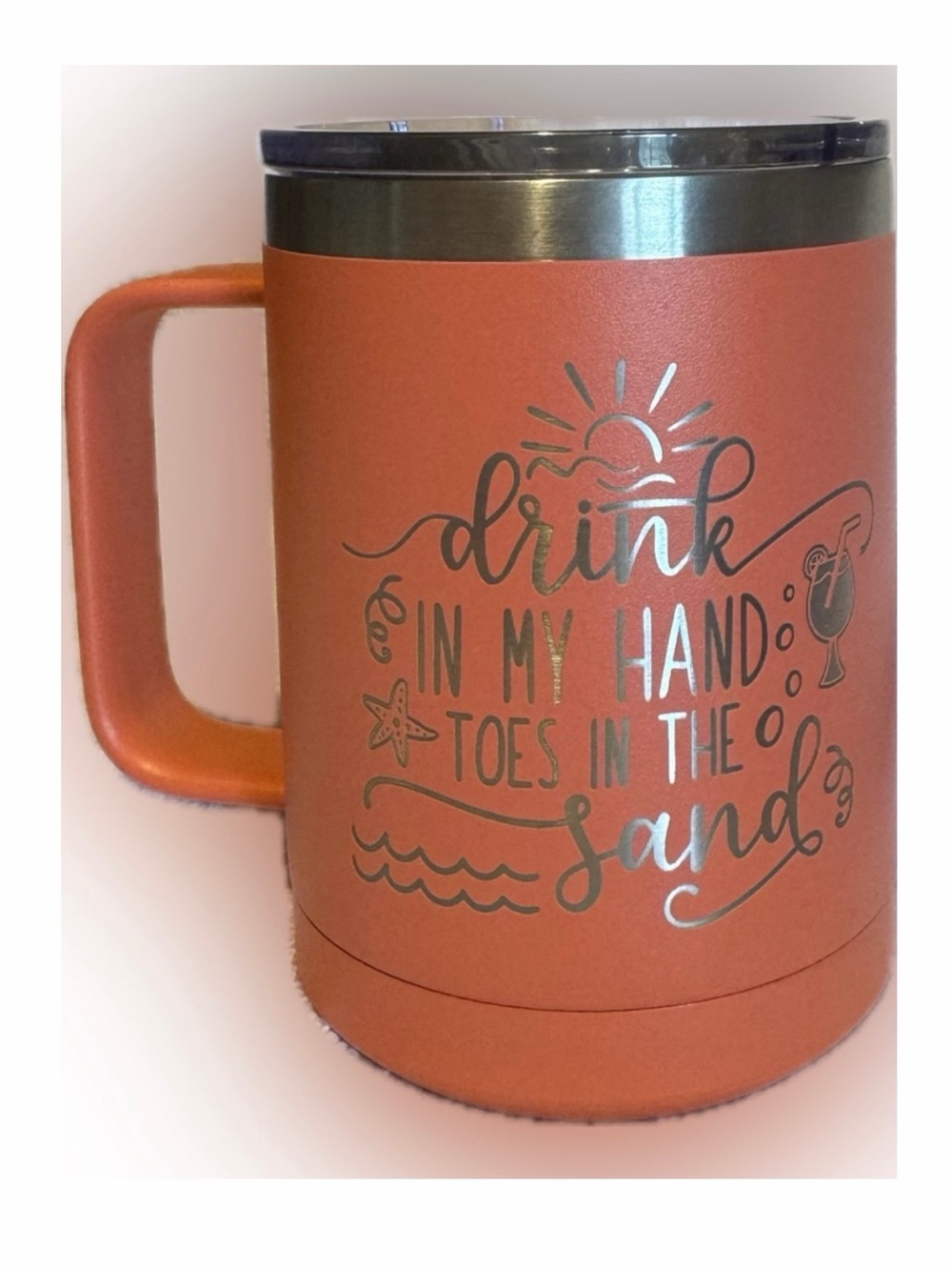 Coral Insulated Travel Mug with Handle - "Drink in My Hand"